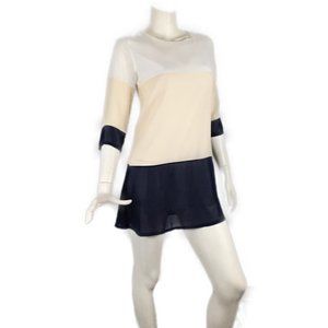 White Cream Blue Dress Mini Sheer Lined S